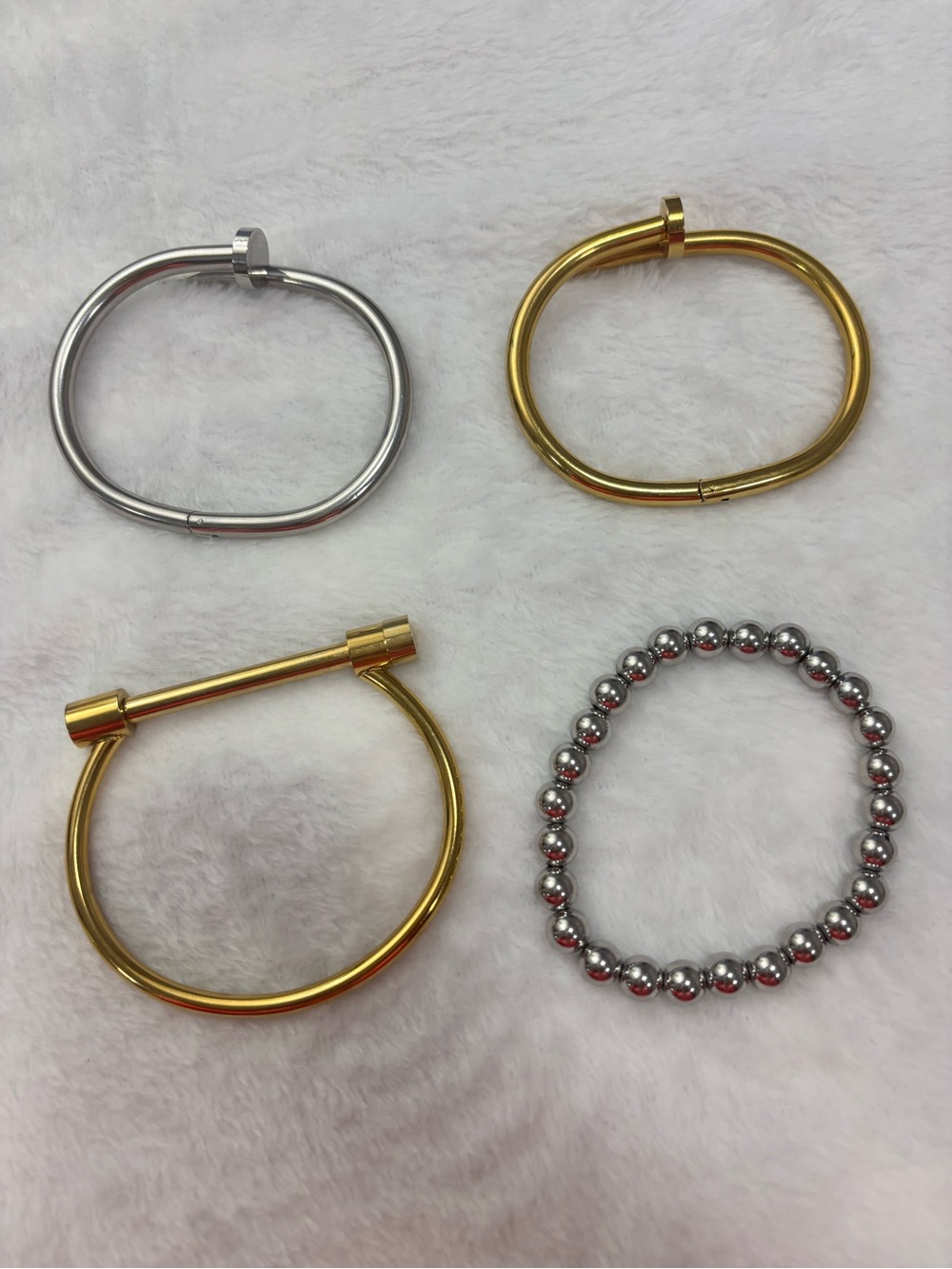 4-Piece Gold & Silver Bracelet Stack Nail Bangles Beaded Bracelet